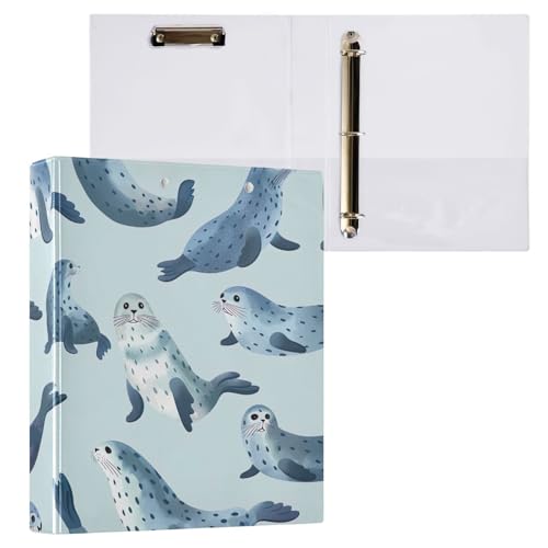Cute Seal Blue Binder Klemmbrett 3-Ringbücher für 200 Blatt Aktenordner für Schule und Bürobedarf, 2 Stück von ODAWA