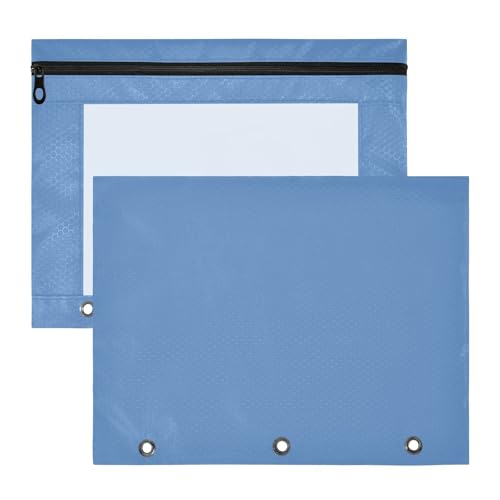 Elegantes Federmäppchen für Mädchen, 3 Löcher, transparentes Fenster, für Ordner, 31 x 24 cm, Blau, 2 Stück von ODAWA