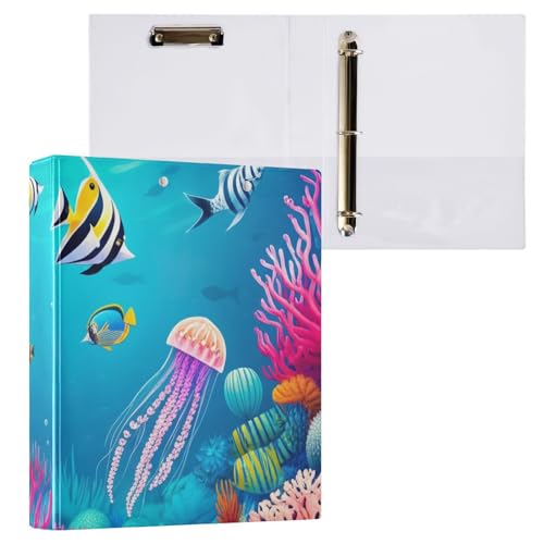 Farbenfrohes Unterwasser-Riff-Klemmbrett, 3-Ringordner mit Klemmbrett, 2,5 cm, Organizer für Briefgröße (21,6 x 27,9 cm), 1 Packung von ODAWA