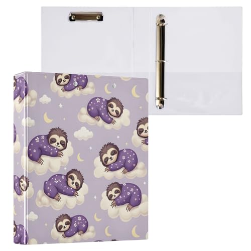 Faultiere, schlafende Wolken, violett, Klemmbrett, rund, 3-Ring-Binder, Organizer für Schule und Büro, 2 Stück von ODAWA