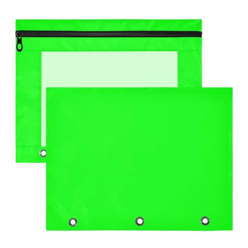 Federmäppchen für Damen, 3 Löcher, mit glattem Reißverschluss, 31 x 24 cm, Limettengrün, 2 Stück von ODAWA