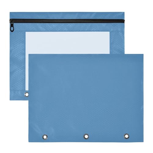 Federmäppchen für Kinder, 3 Löcher, Dokumententasche mit Reißverschluss, 31 x 24 cm, Stahlblau, 2 Stück von ODAWA