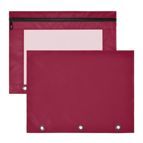 Federmäppchen für Mädchen, 3 Löcher, 3 verstärkte Ösen, 31 x 24 cm, Burgunderrot, 2 Stück von ODAWA