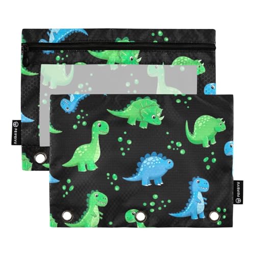 Federmäppchen mit Cartoon-Dinosaurier-Motiv, schwarz, 2 Stück, 3-Ringbuch, Bleistiftbeutel, Reißverschluss, Kosmetiktasche Federmäppchen mit Cartoon-Dinosaurier-Motiv, schwarz, 2 Stück, 3-Ringbuch, Bleistiftbeutel, Reißverschluss, Kosmetiktasche von ODAWA