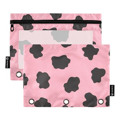Federmäppchen mit Kuh-Punkten, Pink, 2 Stück, 3-Ringbuch, Zubehör, große Kapazität, Federmäppchen von ODAWA