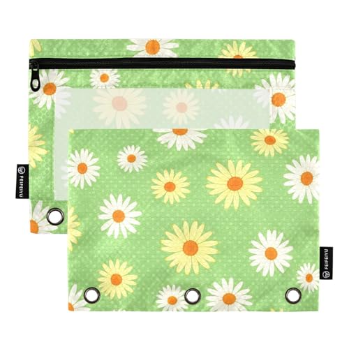 Federmäppchen mit Reißverschluss, Gänseblümchen, 2 Stück, 3-Ringbuch, Bleistiftbeutel mit Reißverschluss, Weiß / Gelb Federmäppchen mit Reißverschluss, Gänseblümchen, 2 Stück, 3-Ringbuch, Bleistiftbeutel mit Reißverschluss, Weiß / Gelb von ODAWA