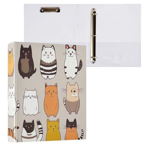 Funny Cat Ringordner mit 3 Ringen, mit Profil, Klemmbrett, Aktenordner für Bürobedarf, Beige, 2 Stück von ODAWA
