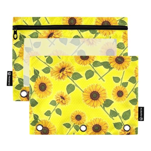 Gelbe Bindertaschen mit Sonnenblumen, 2 Stück, 3-Ringbuch-Tasche mit glattem Reißverschluss, transparentes Fenster, Federmäppchen für Ordner Gelbe Bindertaschen mit Sonnenblumen, 2 Stück, 3-Ringbuch-Tasche mit glattem Reißverschluss, transparentes Fenster, Federmäppchen für Ordner von ODAWA