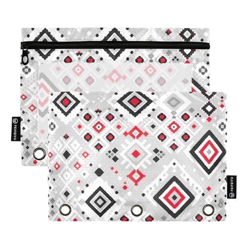 Geometrische Zickzack-Bindertasche, 2 Stück, 3-Ringbuch-Tasche mit glattem Reißverschluss, transparentes Fenster, Federmäppchen für Ordner Geometrische Zickzack-Bindertasche, 2 Stück, 3-Ringbuch-Tasche mit glattem Reißverschluss, transparentes Fenster, Federmäppchen für Ordner von ODAWA