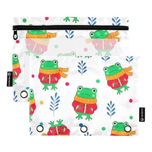 Grüne Frösche orangene Schals Bindertasche, 2 Stück, 3-Ringbuch-Zubehör, große Kapazität, Bindertasche Grüne Frösche orangene Schals Bindertasche, 2 Stück, 3-Ringbuch-Zubehör, große Kapazität, Bindertasche von ODAWA