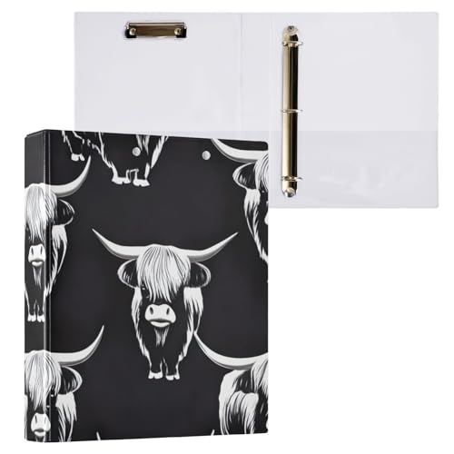 Highland Cattles Klemmbrettbuch mit drei Ringbüchern mit Profil-Klemmbrett, 2,5 cm, runde Ringe, Ordner, Organizer, 1 Stück von ODAWA