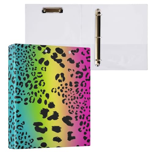 Klemmbrett in Regenbogenfarben, Leopardenmuster, rund, 3-Ring-Ordner, Aktenordner für Bürobedarf, 1 Stück von ODAWA