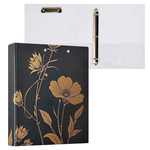 Klemmbrett mit 3 Ringbüchern in Briefgröße, für Schule und Büro, Goldene Blumen, Schwarz, 1 Stück Klemmbrett mit 3 Ringbüchern in Briefgröße, für Schule und Büro, Goldene Blumen, Schwarz, 1 Stück von ODAWA