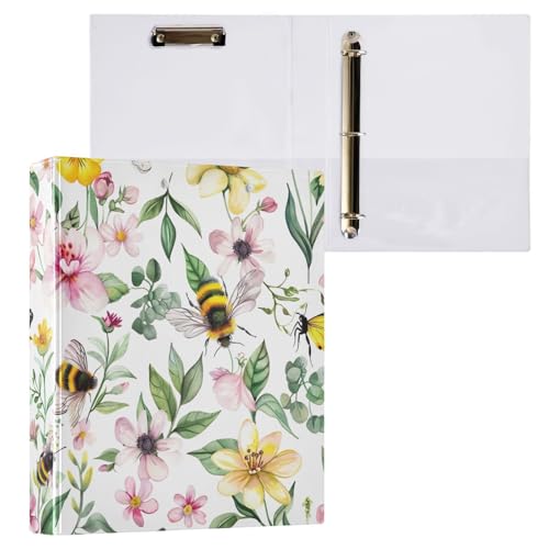 Klemmbrett mit 3 Ringen, Blumenmotiv, Schmetterling, Bienen, Ordner für Briefgröße, für Schule und Büro, 1 Stück von ODAWA