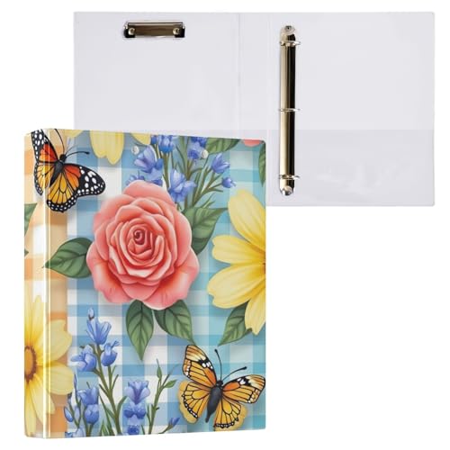 Klemmbrett mit 3 Ringen, Blumenmuster, Schmetterlinge, Aktenordner für Bürobedarf, Gelb, 1 Stück von ODAWA