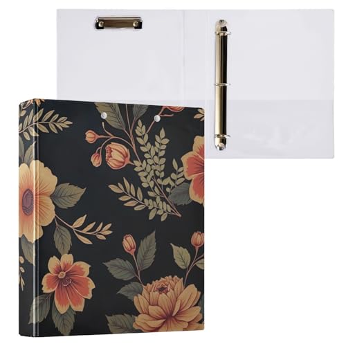 Klemmbrett mit 3 Ringen, Blumenmuster, Schwarz, für 200 Blatt, Aktenordner für Bürobedarf, 2 Stück von ODAWA