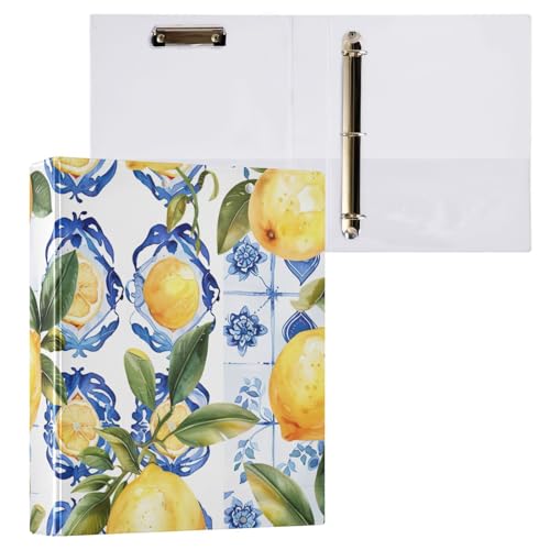 Klemmbrett mit 3 Ringen, Blumenmuster, Zitronenmuster, für Briefgröße (21,6 x 27,9 cm), 2 Stück von ODAWA