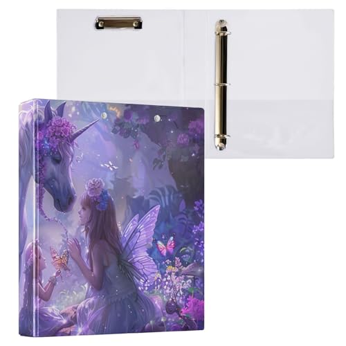 Klemmbrett mit 3 Ringen, Violett, Einhörner, mit Klemmbrett, Aktenordner für Bürobedarf, 1 Packung von ODAWA
