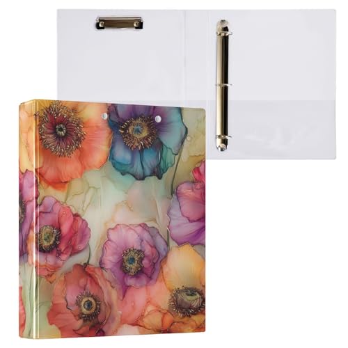 Klemmbrett mit 3 Ringen, bunte Mohnblumen, mit Klemmbrett, Aktenordner für Schule und Büro, 2 Stück von ODAWA
