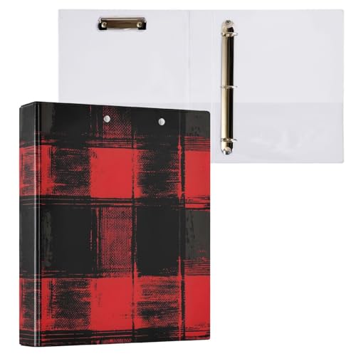 Klemmbrett mit 3 Ringen, rustikales Karomuster, für Papier in Briefgröße (21,6 x 27,9 cm), Rot, 2 Stück von ODAWA