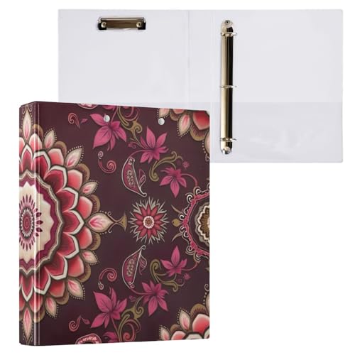 Klemmbrett mit Blumen-Mandala, Burgunderrot, 3-Ringbinder, Ordner mit Profil-Klemmbrett, 2,5 cm, für Briefgröße (21,6 x 27,9 cm), 1 Packung von ODAWA