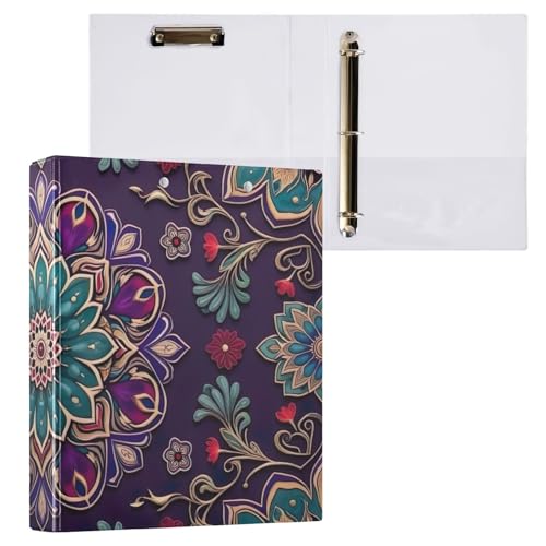 Klemmbrett mit Blumen-Mandala, violett, 3 runde Ringe, Ordner, Aktenordner für Bürobedarf, 1 Packung von ODAWA