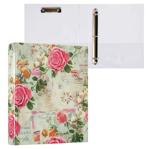 Klemmbrett mit Blumenmuster, Rosenblüten, Vintage-Stil, 3 Ringbücher für Briefgröße, Papier, 2,5 cm, runde Ringe, Ordner, Organizer, 2 Stück Klemmbrett mit Blumenmuster, Rosenblüten, Vintage-Stil, 3 Ringbücher für Briefgröße, Papier, 2,5 cm, runde Ringe, Ordner, Organizer, 2 Stück von ODAWA
