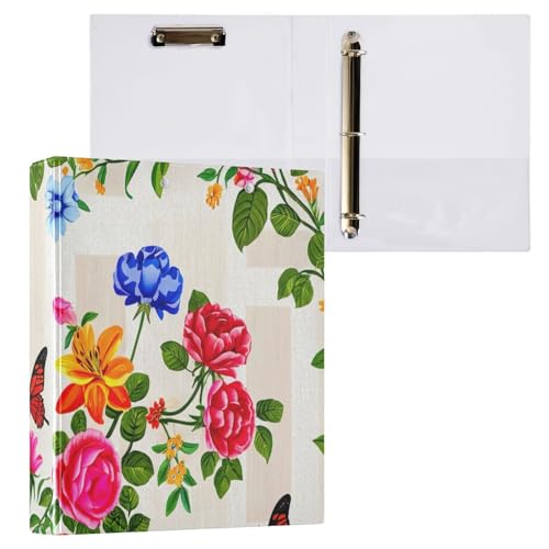 Klemmbrett mit Blumenmuster, bunte Rosen, 3-Ringbücher mit Klemmbrett, 2,5 cm, für Briefgröße (21,6 x 27,9 cm), 2 Stück von ODAWA