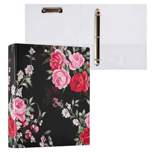 Klemmbrett mit Blumenmuster, rote Rosen, grüne Blätter, 3 Ringbücher mit Klemmbrett, Aktenordner für Bürobedarf, 1 Packung Klemmbrett mit Blumenmuster, rote Rosen, grüne Blätter, 3 Ringbücher mit Klemmbrett, Aktenordner für Bürobedarf, 1 Packung von ODAWA