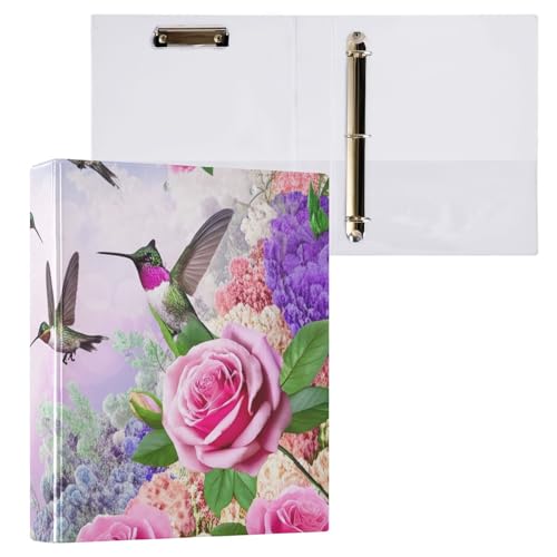 Klemmbrett mit Kolibri-Blumenmuster, 3-Ring-Ordner, hält 200 Blatt, Aktenordner für Bürobedarf, 2 Stück Klemmbrett mit Kolibri-Blumenmuster, 3-Ring-Ordner, hält 200 Blatt, Aktenordner für Bürobedarf, 2 Stück von ODAWA