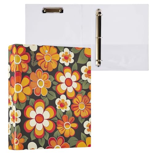 Klemmbrett mit Retro-Blumen-Motiv, 3-Ringbuch mit Klemmbrett für Briefgröße (21,6 x 27,9 cm), Orange, 1 Packung von ODAWA