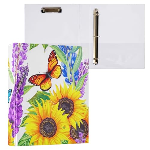 Klemmbrett mit Schmetterlingen, Sonnenblumen, runde Ringe, Ordner, Organizer für Schule und Büro, 2 Stück Klemmbrett mit Schmetterlingen, Sonnenblumen, runde Ringe, Ordner, Organizer für Schule und Büro, 2 Stück von ODAWA