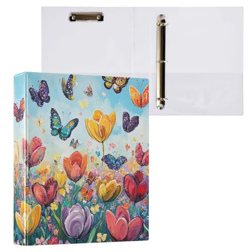 Klemmbrett mit Schmetterlingen und Tulpen, rund, 3-Ringbinder, 2,5 cm, für Briefgröße (21,6 x 27,9 cm), 2 Stück von ODAWA