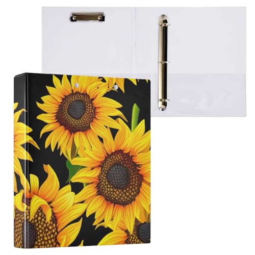 Klemmbrett mit Sonnenblumen, schwarz, 3 runde Ringe, Ordner, Organizer für Schule und Büro, 2 Stück Klemmbrett mit Sonnenblumen, schwarz, 3 runde Ringe, Ordner, Organizer für Schule und Büro, 2 Stück von ODAWA