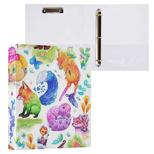 Klemmbrett mit bunten Füchsen, 3 runde Ringe, 2,5 cm, runde Ringe, Ordner, Organizer, 1 Stück Klemmbrett mit bunten Füchsen, 3 runde Ringe, 2,5 cm, runde Ringe, Ordner, Organizer, 1 Stück von ODAWA