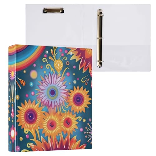 Klemmbrett mit bunten Retro-Blumen, 3 runde Ringe, 2,5 cm, Ordner, Organizer für Briefgröße (21,6 x 27,9 cm), 2 Stück von ODAWA