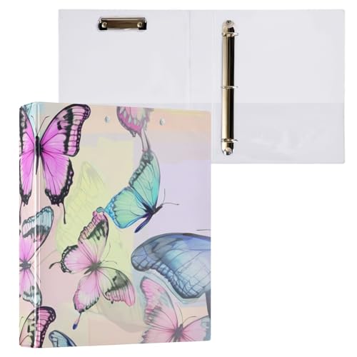 Klemmbrett mit bunten Schmetterlingen, 3 Ringbücher mit Klemmbrett, 2,5 cm, runde Ringe, Organizer, 2 Stück Klemmbrett mit bunten Schmetterlingen, 3 Ringbücher mit Klemmbrett, 2,5 cm, runde Ringe, Organizer, 2 Stück von ODAWA