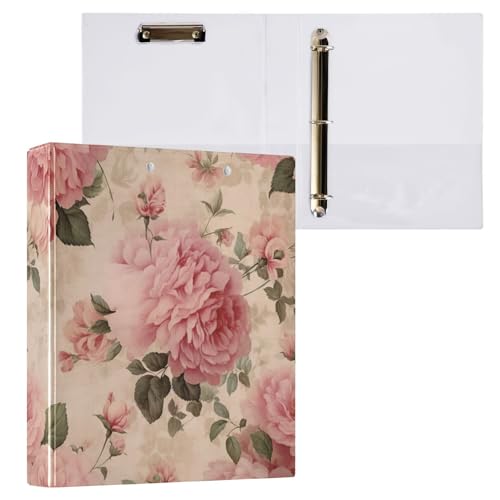 Klemmbrett mit drei Ringen, Blumenrosen, Beige, mit Profil, Klemmbrett, Aktenordner für Bürobedarf, 2 Stück von ODAWA