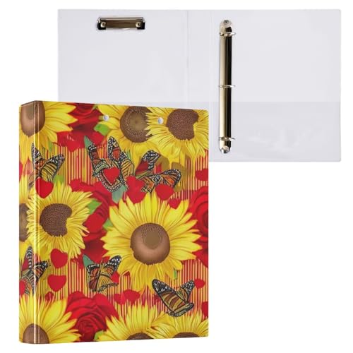 Klemmbrett mit drei Ringen, Motiv: Sonnenblumen, rote Rosen, Aktenordner für Bürobedarf, 1 Stück Klemmbrett mit drei Ringen, Motiv: Sonnenblumen, rote Rosen, Aktenordner für Bürobedarf, 1 Stück von ODAWA