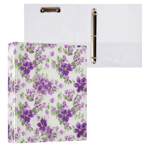 Klemmbrett mit drei Ringen, mit Profil, Klemmbrett, für Bürobedarf, Violett, Aquarell-Blumenmuster, cremefarben, 1 Stück von ODAWA
