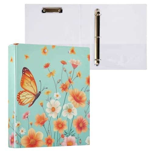 Klemmbrett mit drei Ringen, mit Schmetterlingen, Blumen, Blau, Ordner mit Profil, Klemmbrett, Aktenordner für Bürobedarf, 2 Stück von ODAWA