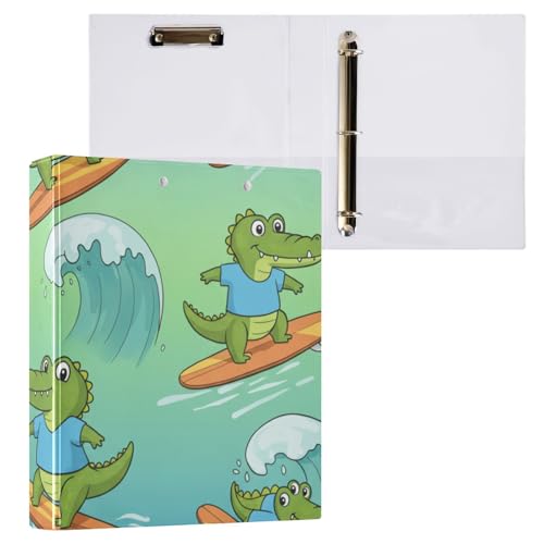Klemmbrett mit niedlichem Cartoon-Krokodil-Design, Surfbretter, 3 runde Ringe, 2,5 cm, Ordner für Briefgröße (21,6 x 27,9 cm), 1 Stück von ODAWA