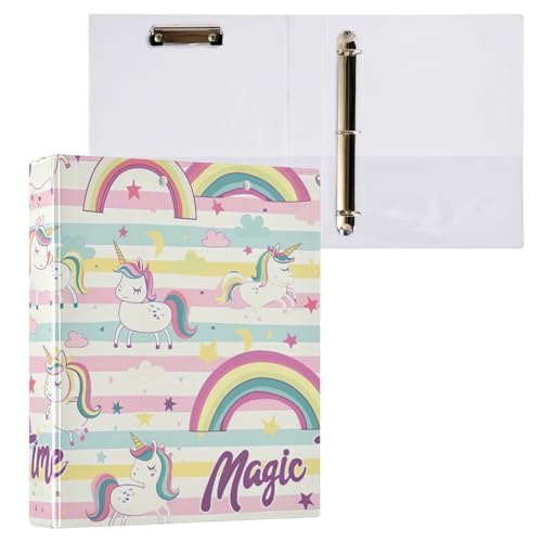 Klemmbrett mit niedlichen Einhörnern, Regenbögen, 3-Ringbuch, Aktenordner für Schule und Büro, 2 Stück von ODAWA