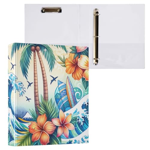 Klemmbrett mit tropischem Blumenmuster, Aquarell-Hawaii, 3 Ringbücher für Briefgröße, Papierordner für Bürobedarf, 2 Stück Klemmbrett mit tropischem Blumenmuster, Aquarell-Hawaii, 3 Ringbücher für Briefgröße, Papierordner für Bürobedarf, 2 Stück von ODAWA
