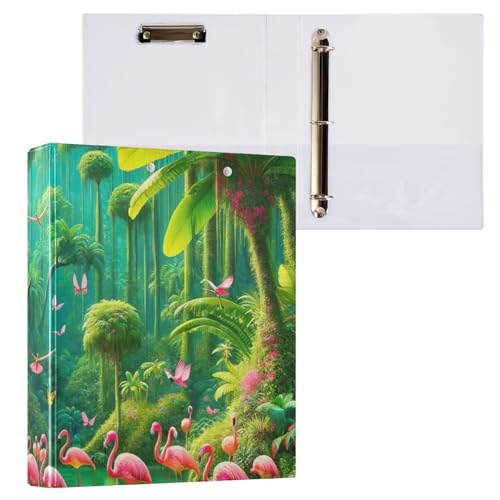 Klemmbrett mit tropischem Dschungel, Flamingos, Schmetterlinge, 3-Ringbuch mit Klemmbrett, 2,5 cm, für Briefgröße (21,6 x 27,9 cm), 1 Packung von ODAWA