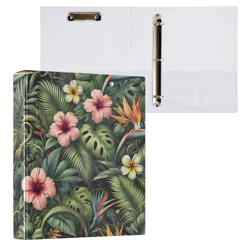 Klemmbrett mit tropischen Blättern und Blumen, Grün, 3 Ringe, Ordner für Bürobedarf, 1 Packung von ODAWA