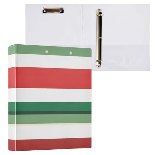 Klemmbrettbinder mit 3 Ringen, klassisch, rot und grün, gestreift, mit Klemmbrett, Organizer für Schule und Büro, 2 Stück von ODAWA