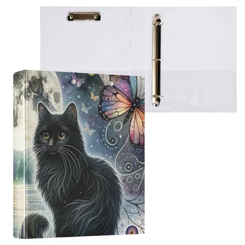 Klemmbrettbinder mit Blumenmotiv und Katze, Blau, 3-Ring-Ordner, hält 200 Blatt, Aktenordner für Bürobedarf, 2 Stück von ODAWA