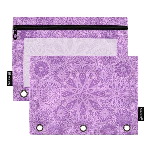 Mandala-Bindertasche, Violett, 2 Stück, 3 Ringbücher, Zubehör, Bleistiftbeutel mit Reißverschluss Mandala-Bindertasche, Violett, 2 Stück, 3 Ringbücher, Zubehör, Bleistiftbeutel mit Reißverschluss von ODAWA