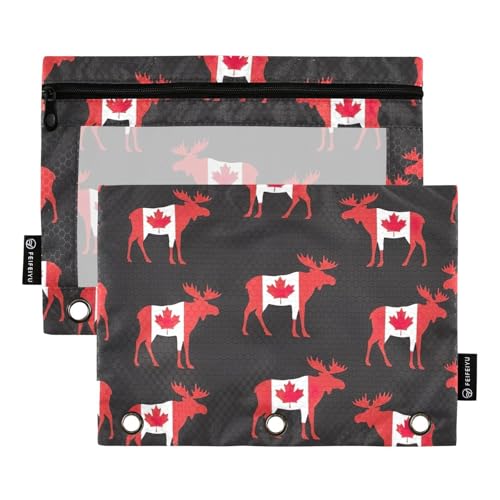 Moose Stifteetui mit kanadischem Ahornblatt-Flagge, 2 Stück, 3-Ringbuch-Tasche mit transparentem Fenster, Schreibwaren-Tasche Moose Stifteetui mit kanadischem Ahornblatt-Flagge, 2 Stück, 3-Ringbuch-Tasche mit transparentem Fenster, Schreibwaren-Tasche von ODAWA